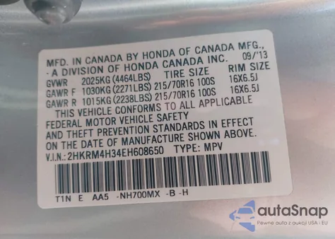2014 Honda Cr-V Lx from USA, damaged, VIN 2HKRM4H34EH608650